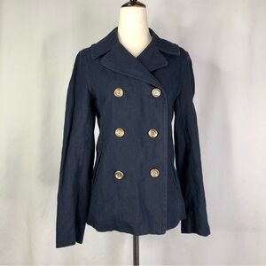 J. Crew navy lightweight canvas double breasted jacket 2
